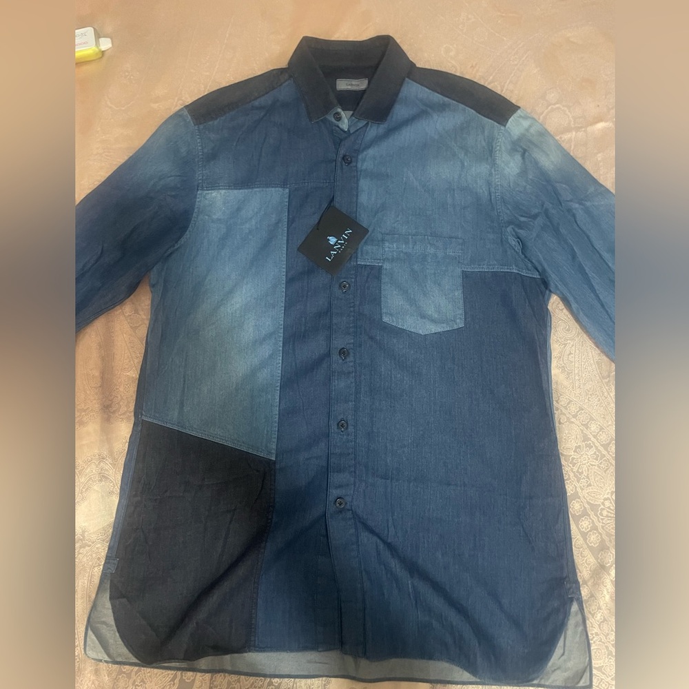 Lanvin Men Patch Denim Shirt Sz 15.5/M